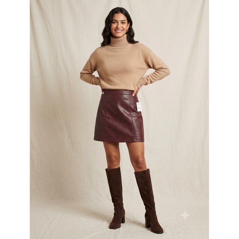 Free People Modern Femme Faux Leather Mini Skirt Burgundy OB414857 Size XS NEW